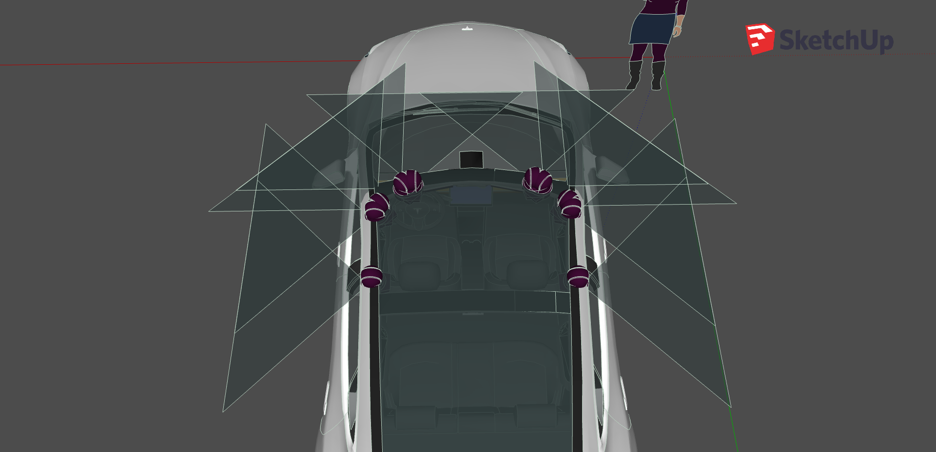 The stereo camera setting I used on top of the virtual Tesla Model 3